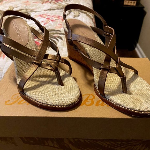 Tommy Bahama slingback sandals w/cork wedge - Picture 1 of 5